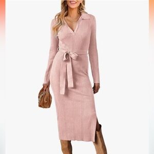 Merokeety ribbed knit sweater dress midi with belt